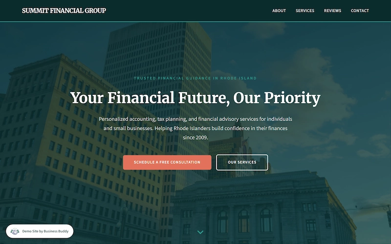 Professional services website demo for Rhode Island CPAs, consultants, and advisors