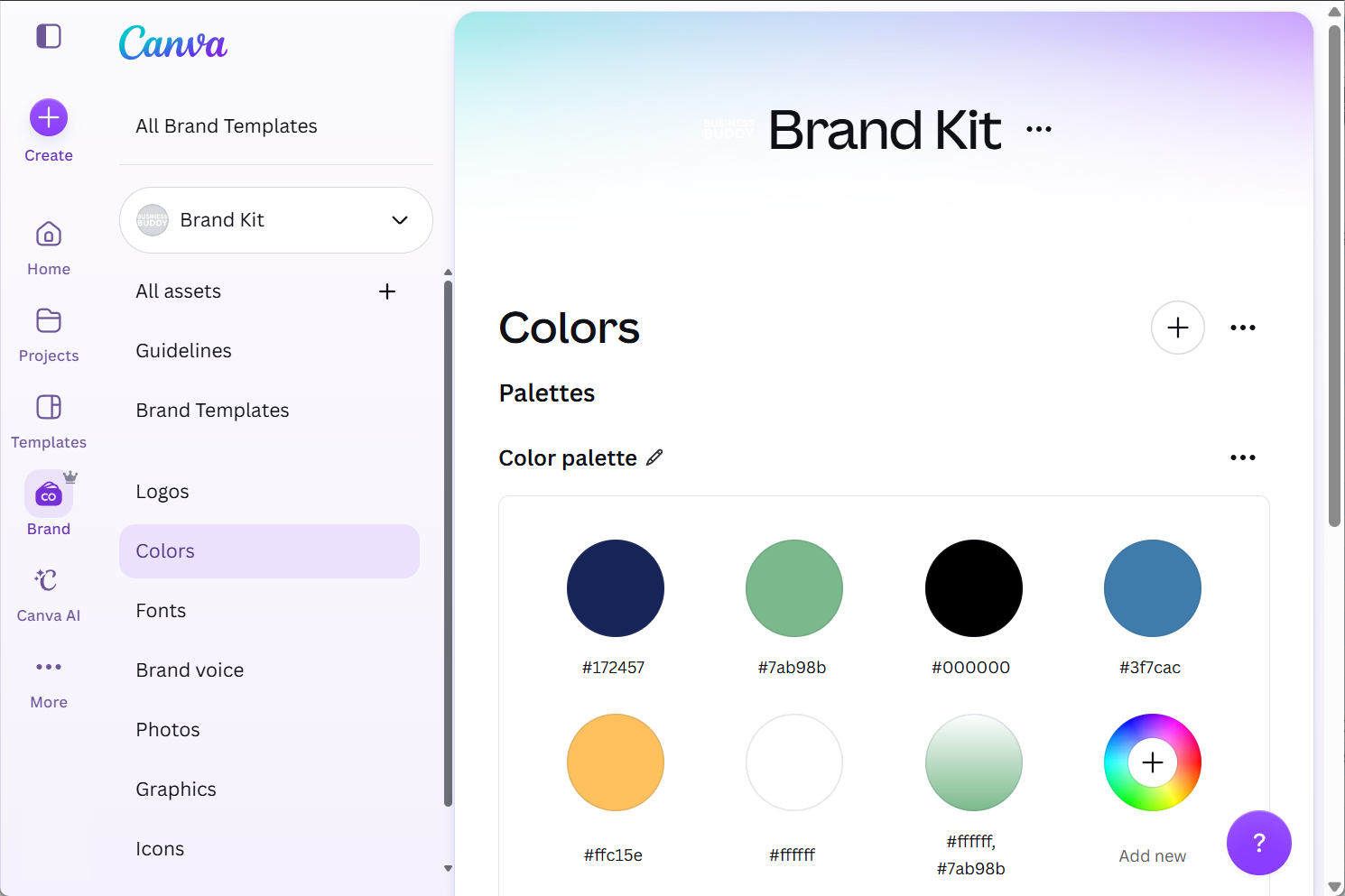 Canva brand kit interface showing layout templates